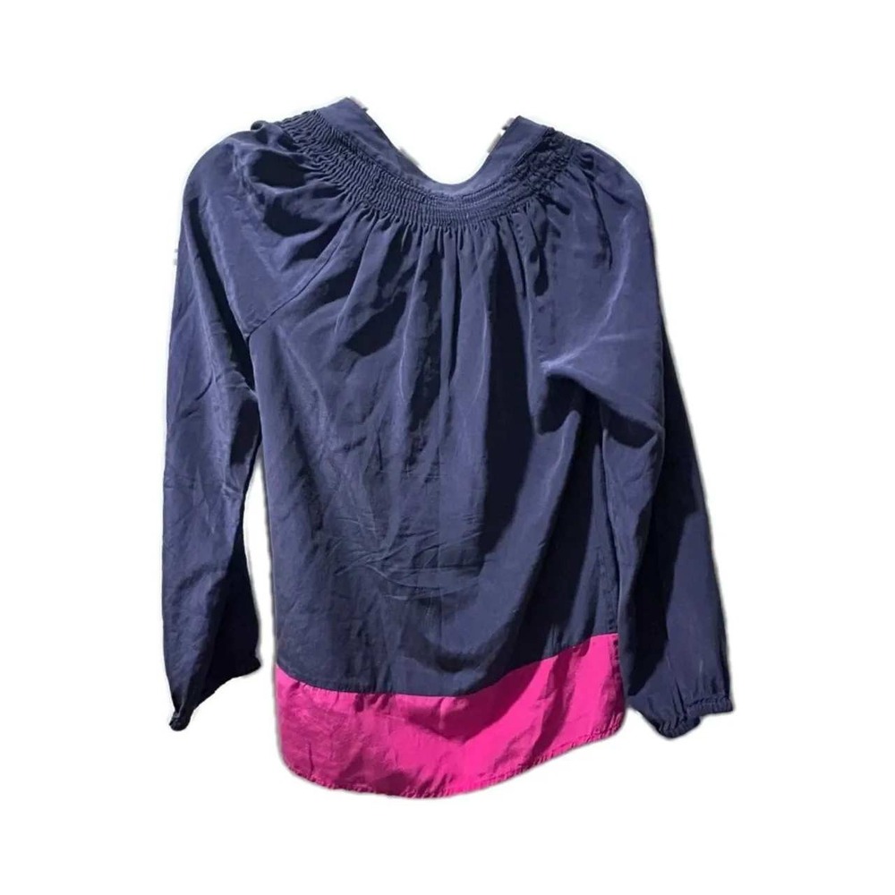 Lilly Pulitzer Blouse Womens XS Navy Pink Excellent Silk Smocked Colorblock Top - Picture 2 of 6